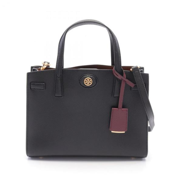 Tory Burch Robinson Tote Bag Leather Women's Black 143194001 - Picture 1 of 5